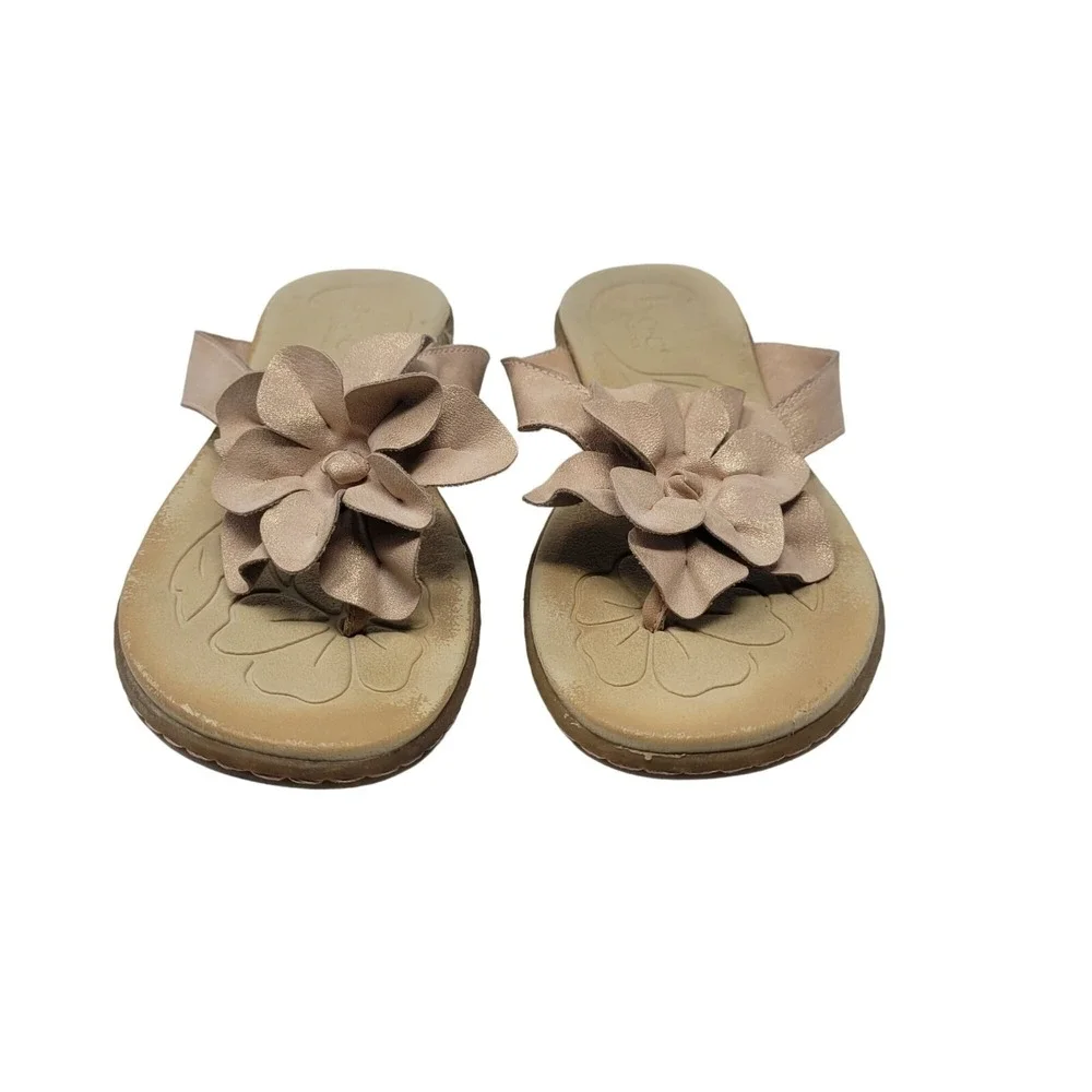 B.O.C.‎ Faux Vegan Leather Flip Flop Sandals 10M  Rose Gold 3D Flower Boho